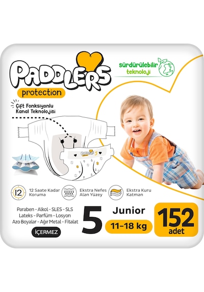 Protection Bebek Bezi 5 Numara Junior (11-18 Kg) 152 Adet – Ekstra Jumbo Set, Maksimum Koruma