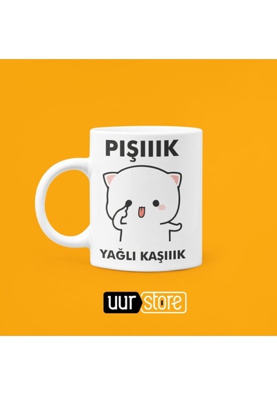 Pışıık Yağlı Kaşıık Baskılı Porselen Kupa 330ml Beyaz