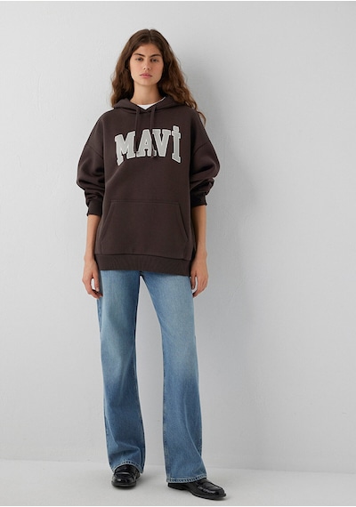 Mavi Logo Baskılı Kapüşonlu Kahverengi Sweatshirt 1600361-70222