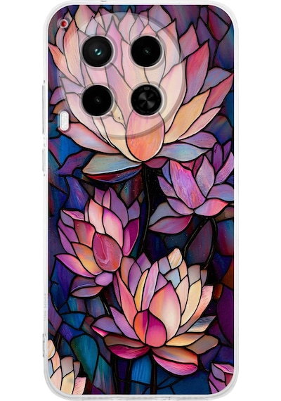 Printify Tecno Camon 30 5g İle Uyumlu Vitray Sessiz Lotus Tasarımlı Şeffaf Silikon Kılıf Şeffaf