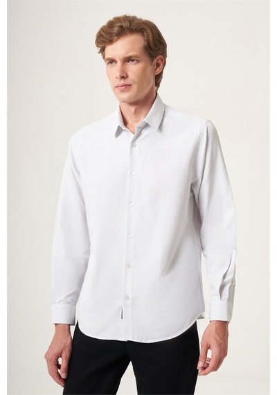 İmza Beyaz-siyah Sert Yaka Slim Fit Pamuklu Gömlek 1004265123 Beyaz - Siyah