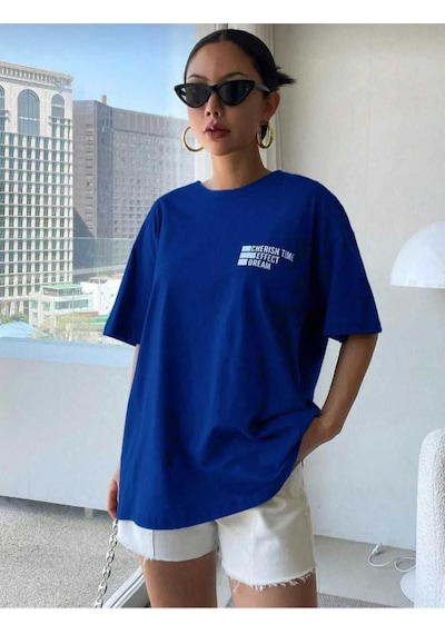 Kozia Outdoors Malkoçbey Cherısh Tıme Baskılı Overisze Unisex Basic T-shirt Saks Mavi Kozia Outdoors Malkoçbey Cherısh Tıme Baskılı Overisze Unisex Basic T-shirt Saks Mavi