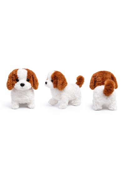 Pilli Yürüyen Peluş Köpek Oyuncak Sevimli Hareketli Peluş Köpek Açık Kahverengi - Beyaz