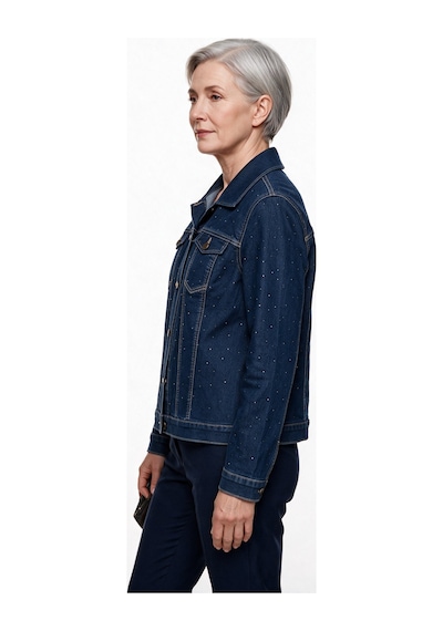 Seleste Kadın Gömlek Yaka Düğmeli Cepli Taş İşlemeli Denim Ceket 26yc26-1 Lacivert