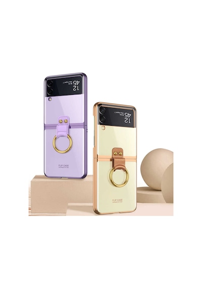 Samsung Galaxy Uyumlu Z Flip 3 Kilif Zore Yüzüklü Kipta Kapak-Renksiz 529910621