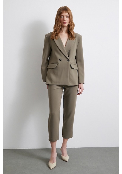 Never More Önü Pensli Skinny Kumaş Pantolon Haki Haki