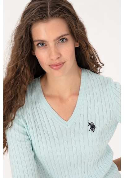 U.S. Polo Assn. Kadın Mint V Yaka Basic Kazak 50313625-VR253 U.S. Polo Assn. Kadın Mint V Yaka Basic Kazak 50313625-VR253