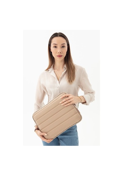 Apple Uyumlu MacBook Kılıf Notebook Çanta Tablet Laptop Kılıfı 13"-13,3" Çizgili Su Geçirmez Kumaş Bej