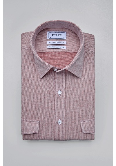 Bisse Sp Yaka Regular Fit Uk Gömlek Çift Cep Kırmızı Gmktn3sp224007 D24 Kırmızı