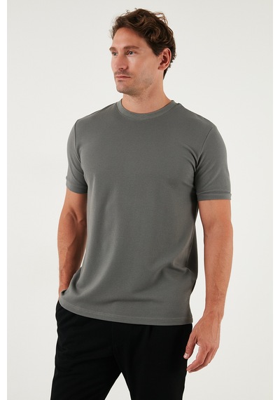 Buratti Streç Pamuklu Slim Fit Sıfır Yaka Erkek T Shirt 5902639 Açık Haki