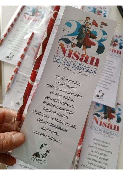 23 Nisan Hediyesi Bayrak Baskılı Kalem Ve Kart 30 Adet Çok Renkli