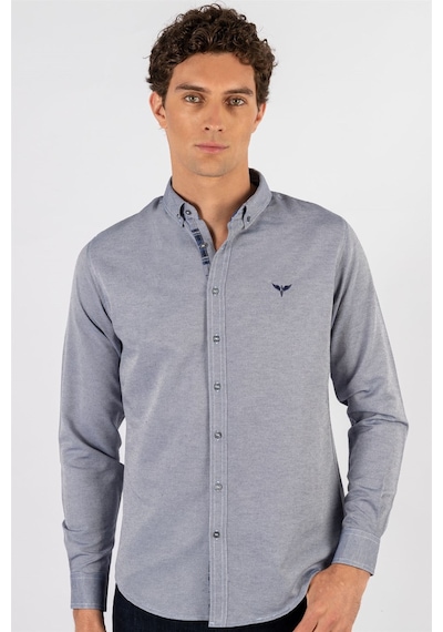 Tudors Slim Fit Dar Kesim Uzun Kol Erkek Gömlek-23452 Gri