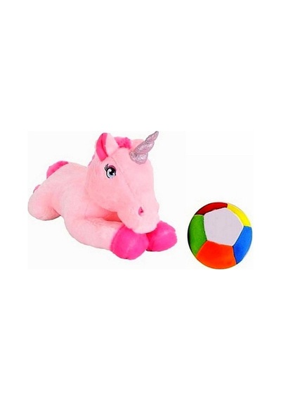Peluş Unicorn Pony At 50 Cm Ve Peluş Top - 2 Ürün 1 Arada Oyuncak Pembe