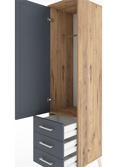 Hyperion Dolap Tek Raflı 3 Çekmeceli Tek Askılı 44x44x182 Çam... Çam