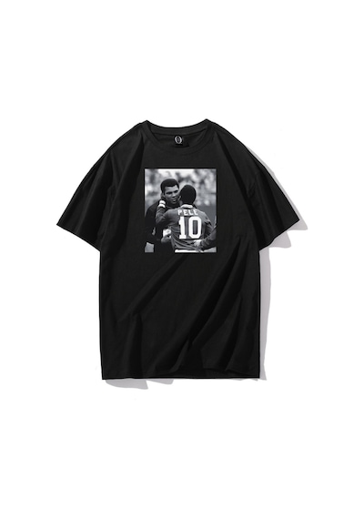 Flood Of Style Erkek Siyah Pele Baskılı Oversize Bisiklet Yaka Tshirt