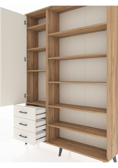 Arges Dolap 9 Raflı 3 Çekmeceli 3 Kapaklı 132x30x195 Çam-ayta... Çam