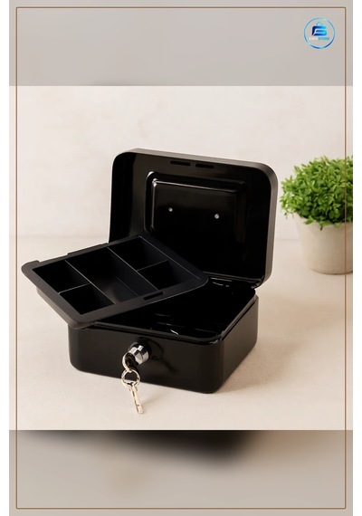 Kasa Anahtarlı Metal Para Kutusu 15x12x8 Cm 6 Bölmeli Taşıma Kulp