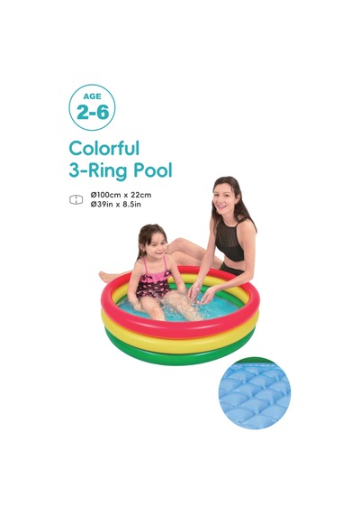 Marevia 3 Halka 3 Renk Şişme Zemin Çocuk Havuzu 100x22cm-17218 Çok Renkli