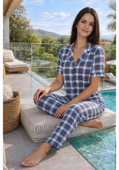 Remsa Kadın Desenli Kısa Kol Suprem Pijama Takımı 0276 Ekru02