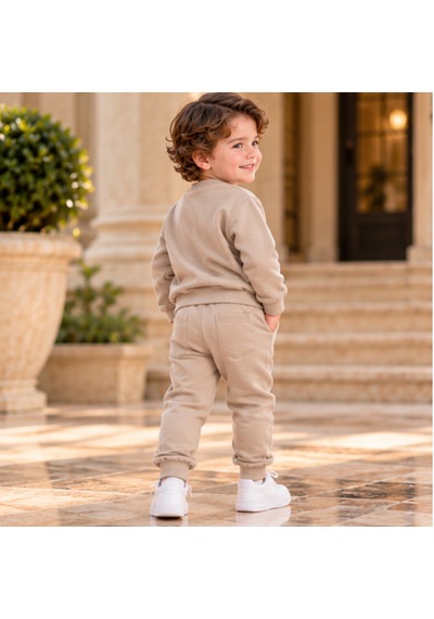 Maxx Kelın Erkek Bebek 2'li Takım Bej Dinozor Baskılı Sweatshirt Ve Pantolon 6-12-18-24 Ay