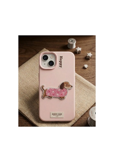 Köpek Nakışlı I-phone 13 Telefon Kılıfı Pembe