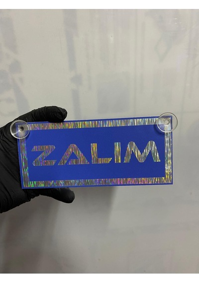 Mavi Renk Üzeri Hologram Renk Zalım Yazılı Vantuzlu Cam Süsü