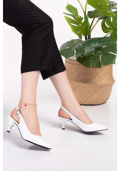 Gondol Kadın Hakiki Deri Orta Boy Topuk Stiletto Vdt.230 Beyaz