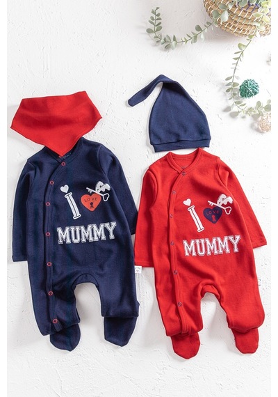 Babymod I Love Mummy Baskılı 2'Li Uzun Kollu Kız/Erkek Bebek Tulum Takım