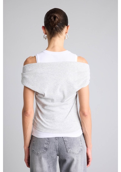 Defacto Slim Fit Çift Katmanlı Ribana Gri Kadın T-shirt G9546ax/gr210