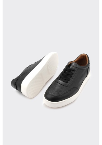 Derinet Hakiki Deri Bağcıklı Erkek Sneaker Siyah Siyah