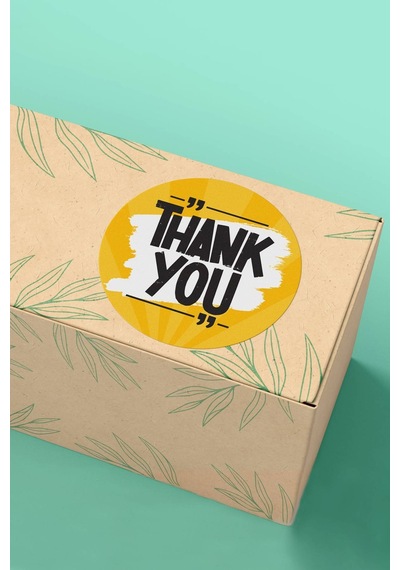 Sarı Zemin Fırça Darbeli Thank You Sticker 3x3cm St2245 Çok Renkli
