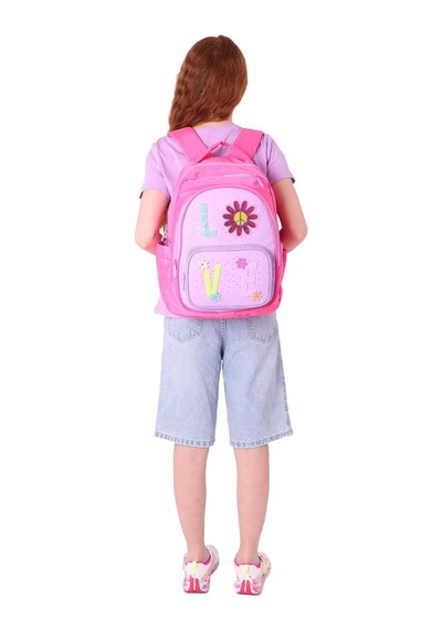 Kaukko Kids Simli Love Desenli Kız Çocuk Dört Bölmeli Okul Çantası - L5211 Pembe - Mor