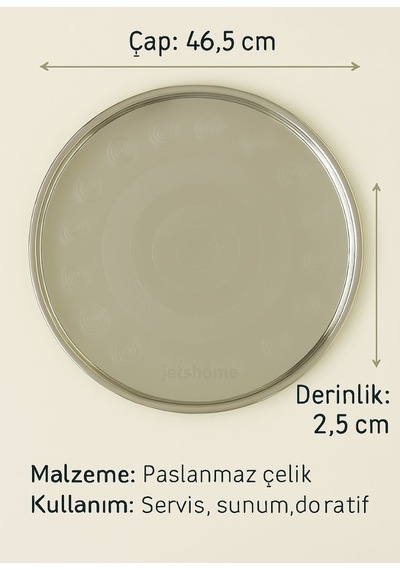 Paslanmaz Tepsi Geleneksel Küçük Yer Sofrası 46,5 Cm Çelik Sini Yemek Sofrası No:50 Metalik Gri