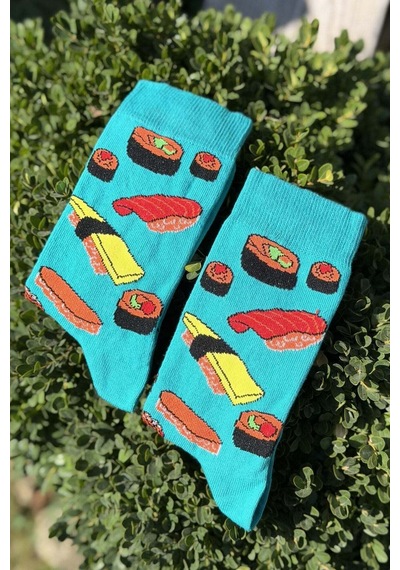 Lousocks Unisex Sushi Desenli Turkuaz Soket Çorap