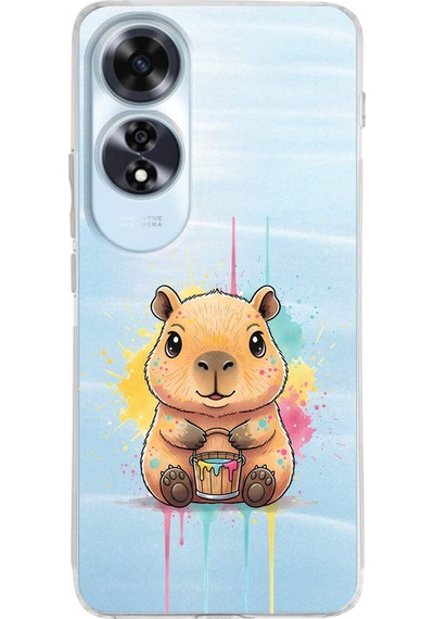 Oppo A60 İle Uyumlu Splash Kapibara Tasarımlı Şeffaf Silikon Kılıf Şeffaf