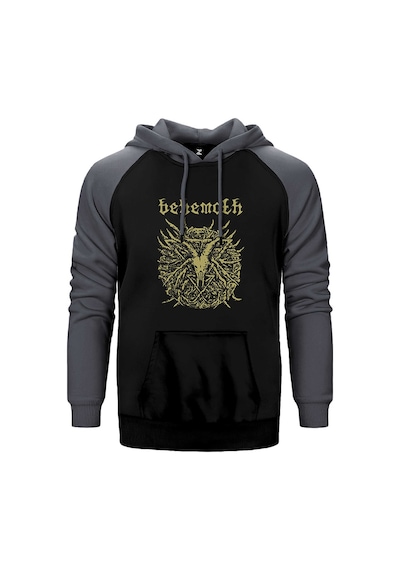 Behemoth Goat Pentagram Gri Renk Reglan Kol Kapşonlu Sweatshirt Gri