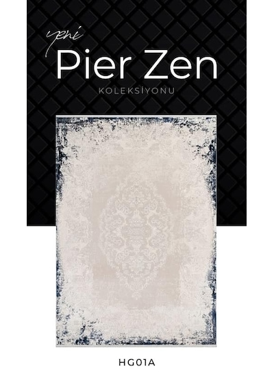 Pier Zen Hg01a Krem Lacivert Viskon Akrilik Yumuşak Leke Tutmaz Silinebilir Halı Krem Mavi 120 X 180 Genel
