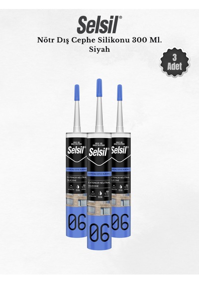 Selsil Nötr Dış Cephe Silikonu Siyah 300 Ml. - 3 Adet Siyah