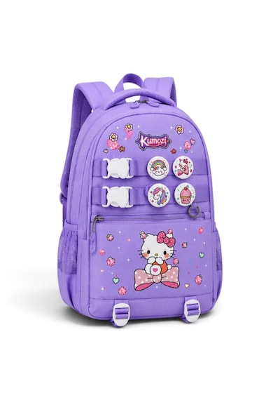 Hello Kitty Baskılı Özel Tasarım Ortopedik Su Geçirmez Cüzdanlı Okul Çantası Termal Beslenme Ve Kalemlik Seti Mor