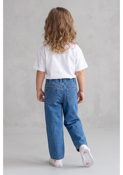 Dmb Boys & Gırls Kız Çocuk Kalp Nakışlı Denim Kot Pantolon Mavi 2-7 Yaş-2791