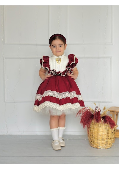 H L Y Karol Tasarım Zebrina Bordo Vintage Kız Bebek Elbise,doğum Günü Elbise,fotoğraf Çekim Elbise,0-12 Yaş Uygun Bordo