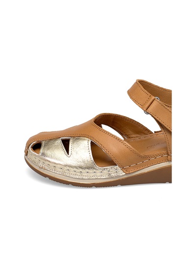 Elit Rhmm-01 Kadın Hakiki Deri Ortopedik Düz Sandalet Taba Taba