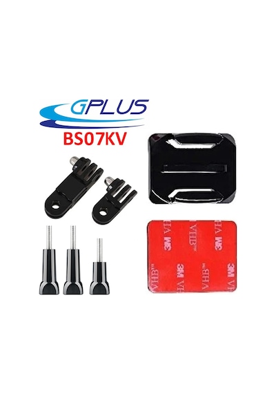 Gplus Bs07kv 7 Parça Oval Zemin Kavisli Yüzey Vidalı 3 Yollu Aksiyon Kamera Uyumlu 3m Yapışkan Motor Kask Bağlantı Seti Siyah