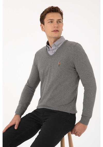 U.S. Polo Assn. Erkek Gri Melanj Basic Kazak 50307778-VR086