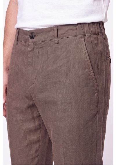 Comfort Fit Beli Lastikli %100 Keten Vizon Pantolon P 1215