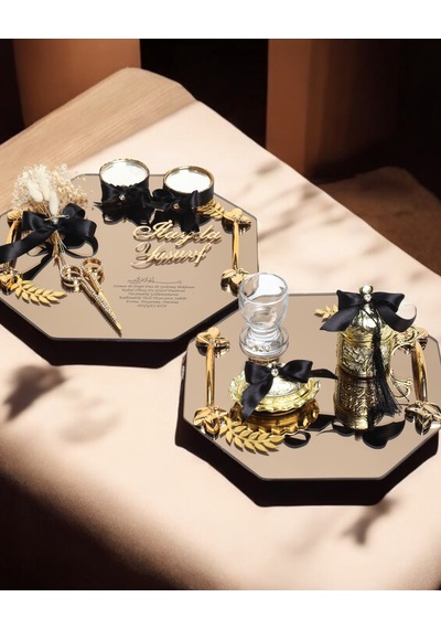 Affinity Sekizgen Gold Söz Nişan Tepsisi Ve Damat Kahvesi Siyah Siyah