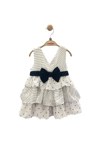 Çikoby Kız Bebe İçi Pamuk Astarlı Puantiyeli Çizgili Elbise-13889 Siyah