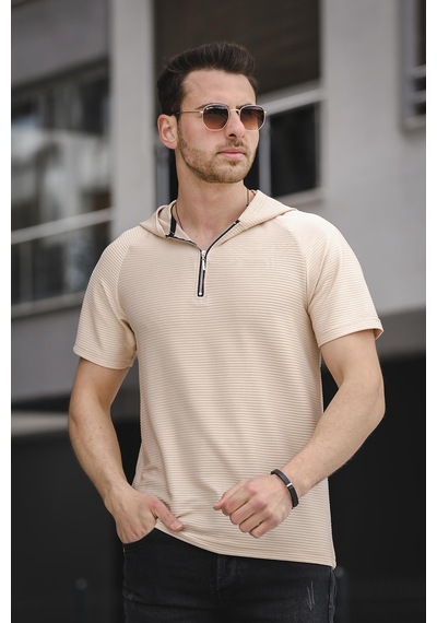 Allard Ottoman Kumaş Slim Fit Fermuarlı Kapüşonlu Erkek Tshirt 001