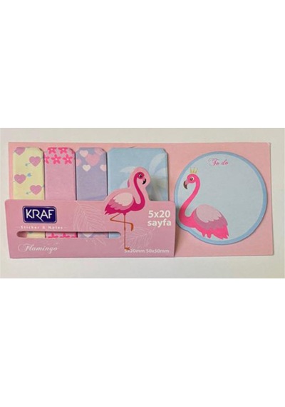 Yapışkanlı Not Kağıdı Set Flamingo Temalı 20x5 Yaprak 50x50mm