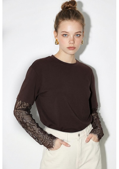Shade Kadın Bisiklet Yaka Dantel Kollu Oversize Pamuklu T-shirt 1049 60286075 - Acı Kahve Acı Kahverengi Shade Kadın Bisiklet Yaka Dantel Kollu Oversize Pamuklu T-shirt 1049 60286075 - Acı Kahve Acı Kahverengi